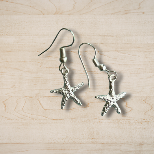 Starfish Dangle Earrings | Silver Coastal Beach Jewelry