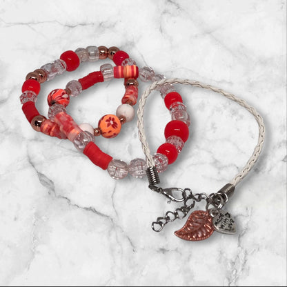 Beaded and Leather Bracelet Set | Boho Chic Handmade Jewelry - Distinct Designs