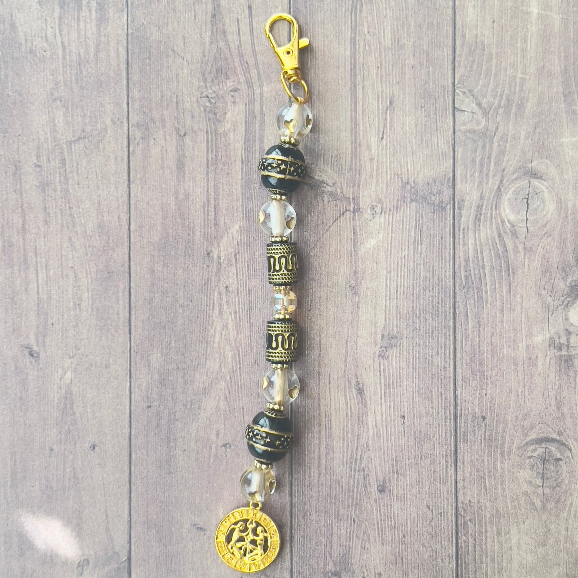 Beaded Gemini Bag Charm | Zodiac Sign Handmade Keychain Accessory - Distinct Designs