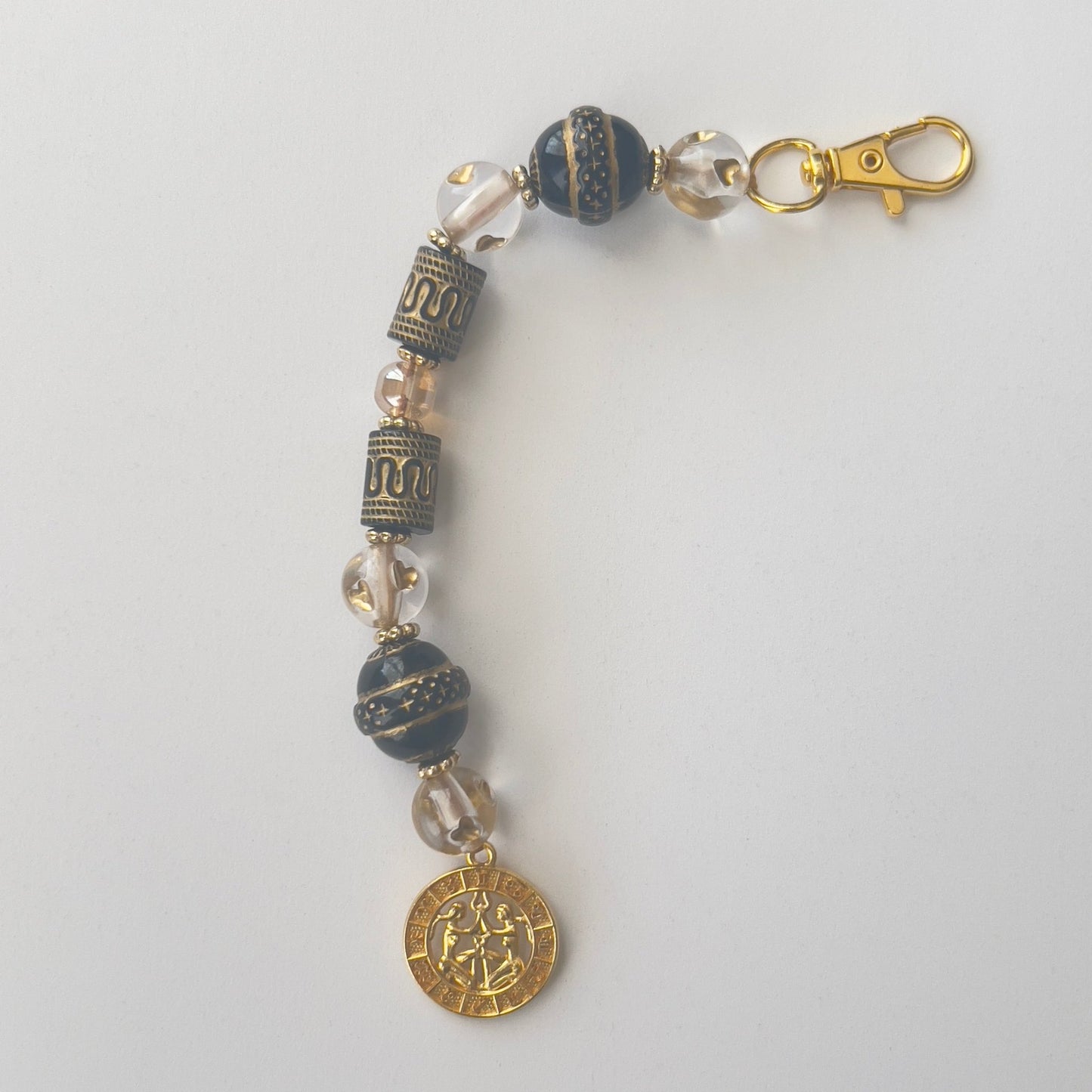 Beaded Gemini Bag Charm | Zodiac Sign Handmade Keychain Accessory - Distinct Designs