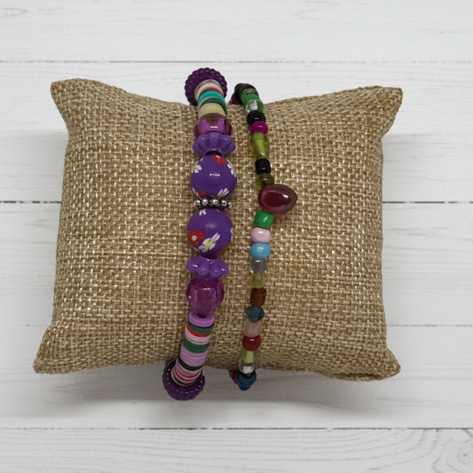 Boho Elegance Mixed Media Stretch Bracelet Set | Boho Chic Handmade Jewelry - Distinct Designs