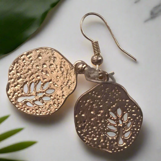 Brass Fossil Leaf Dangle Earrings | Rustic Nature - Inspired Handmade Jewelry - Distinct Designs