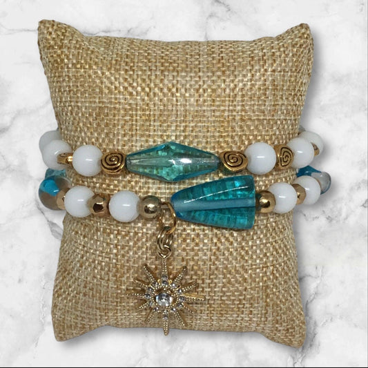 Celestial - Inspired Bracelet - Turquoise and White Beads - Distinct Designs
