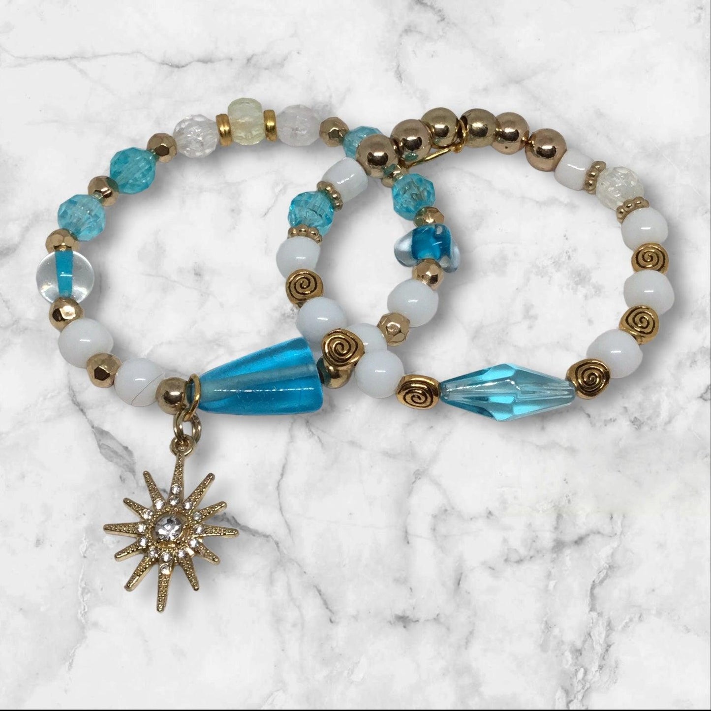 Celestial - Inspired Bracelet - Turquoise and White Beads - Distinct Designs