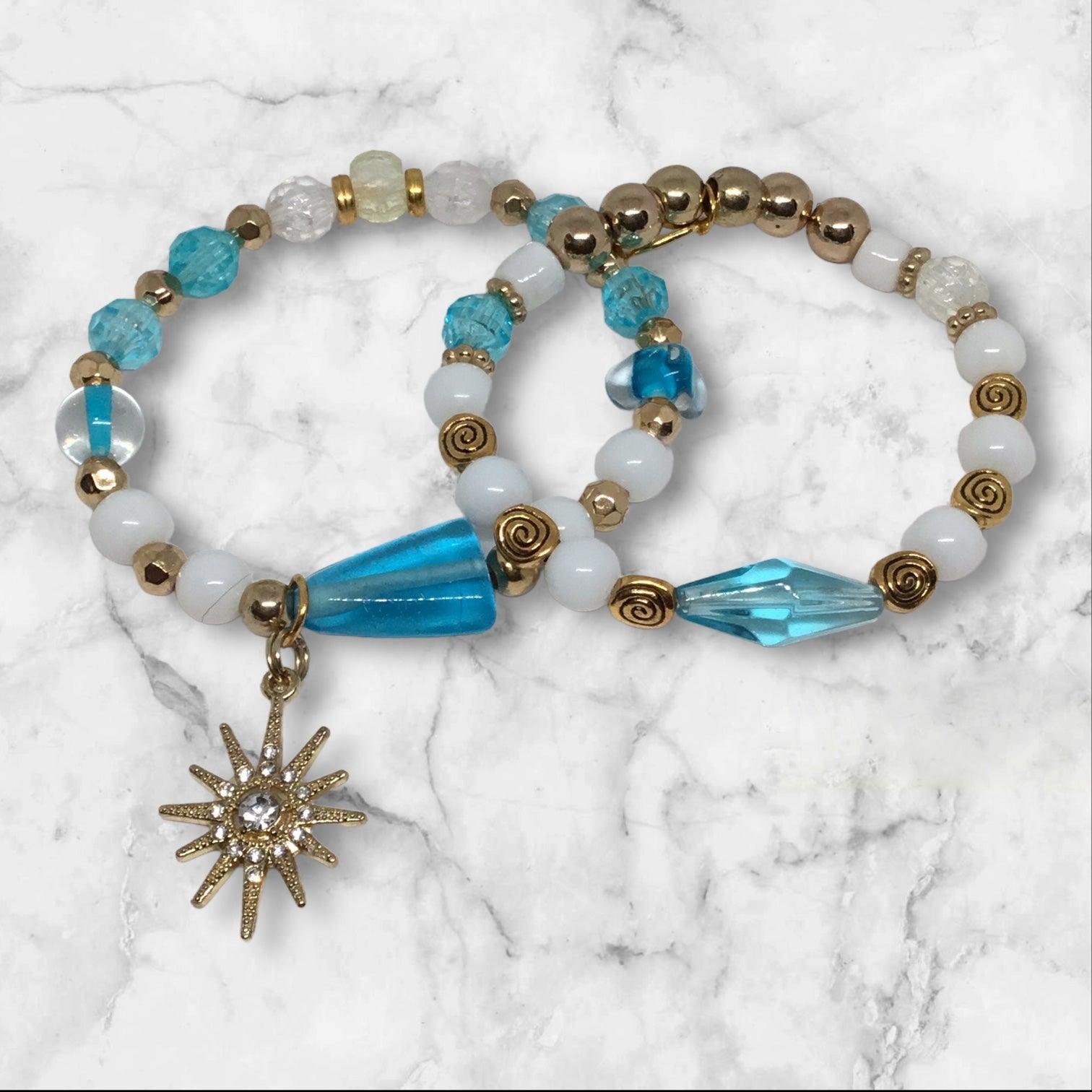 Celestial - Inspired Bracelet - Turquoise and White Beads - Distinct Designs