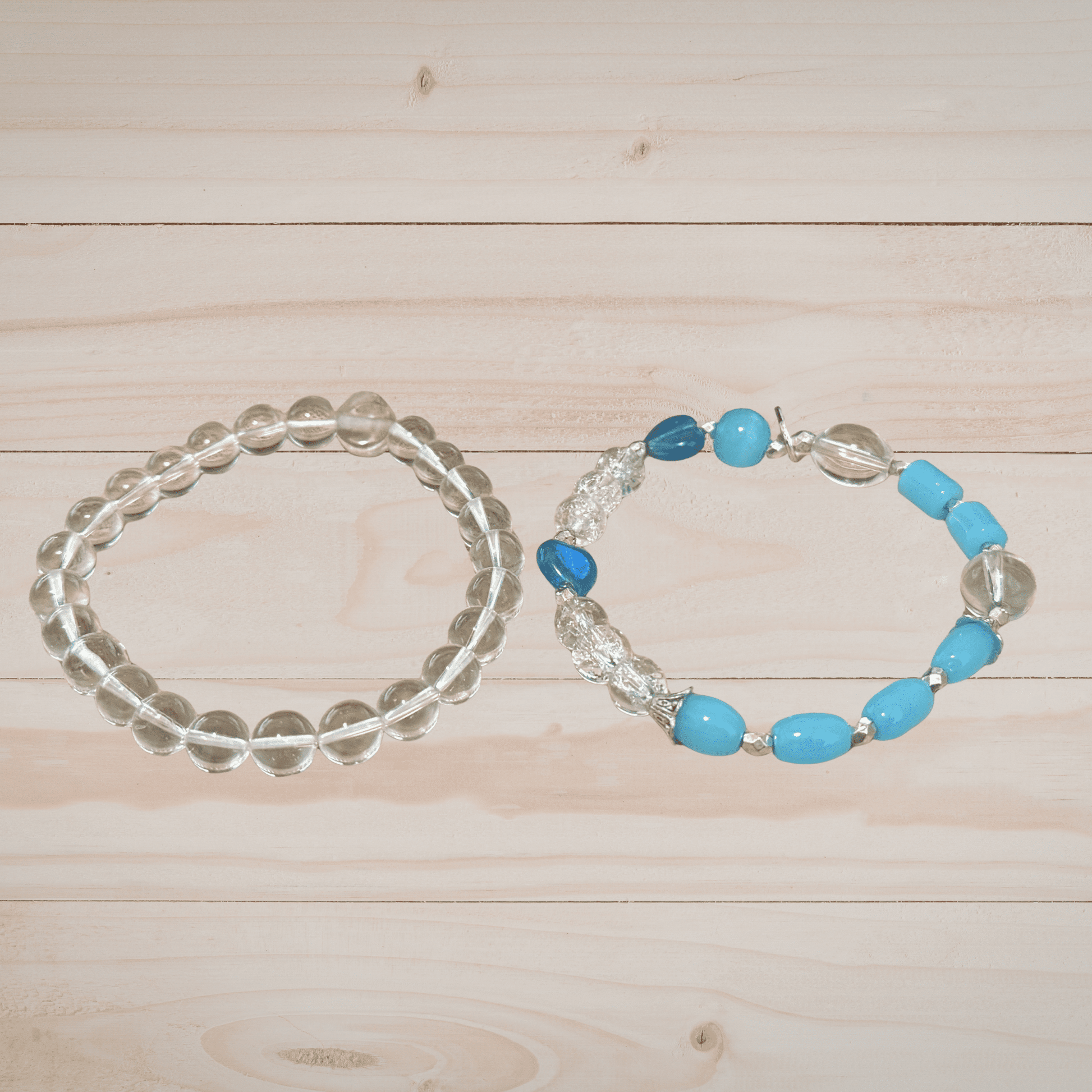 Clear and Blue Glass Beads Bracelet Set | Classic Elegance Handmade Jewelry Collection - Distinct Designs
