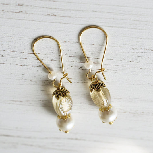 Czech Glass Pearl Dangle Earrings | Classic Vintage Inspired Handmade Jewelry