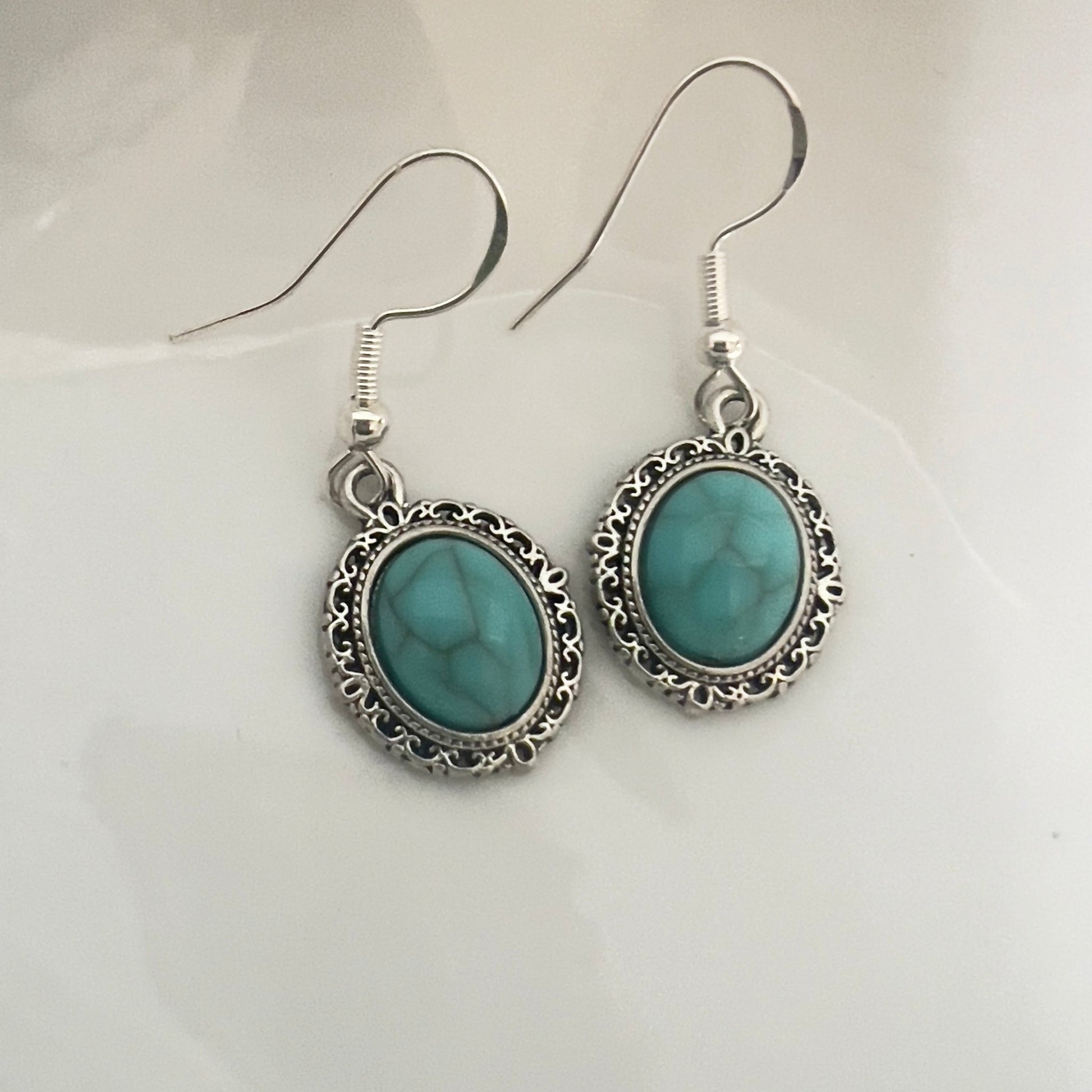 Dangle Faux Turquoise Earrings | Southwestern Ethnic Inspired Handmade Jewelry - Distinct Designs