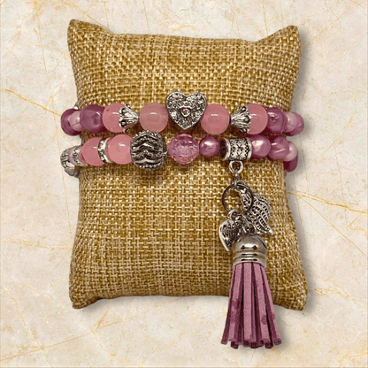 Eclectic PInk Beaded Bracelet Set | Coastal Landing Handmade Jewelry - Distinct Designs