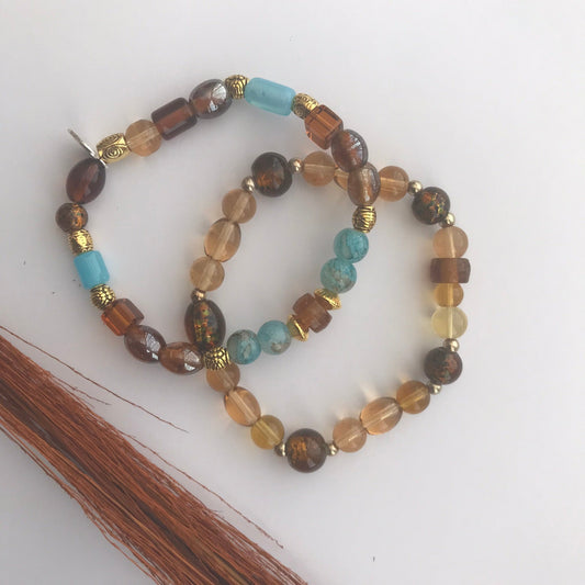 Glass Beaded Bracelet Set | Boho Chic Coastal Earthy Tones Handmade Jewelry - Distinct Designs