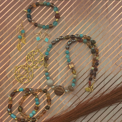 Glass Beaded Bracelet | Stackable Stretch Coastal Earthy Tones Handmade Jewelry - Distinct Designs