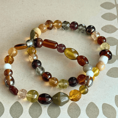 Glass Beaded Earthy Bracelet Set | Woodland Handmade Jewelry - Distinct Designs