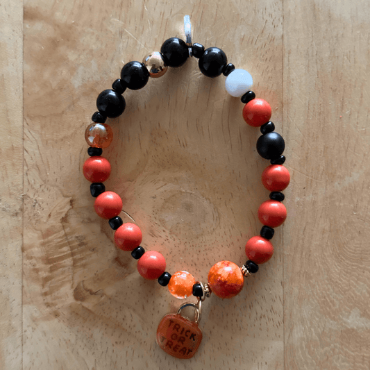 Glass Beaded Halloween Charm Stretch Bracelet | Witch Glow Handmade Jewelry - Distinct Designs