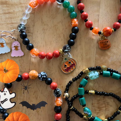 Glass Beaded Halloween Stackable Stretch Bracelet | Witchy Glow Handmade Jewelry - Distinct Designs