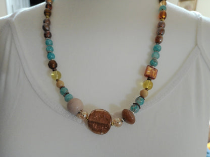 Glass Beaded Necklace | Unique Boho Chic Coastal Earthy Tones Handmade Jewelry - Distinct Designs