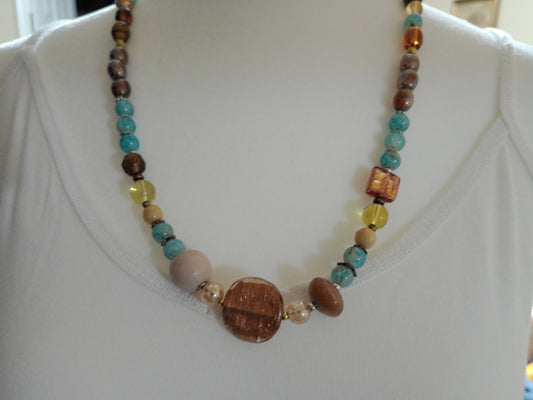 Glass Beaded Necklace | Unique Boho Chic Coastal Earthy Tones Handmade Jewelry - Distinct Designs