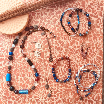 Glass Beads Stretch Bracelet Set | Earthy Vibrant Handmade Jewelry - Distinct Designs