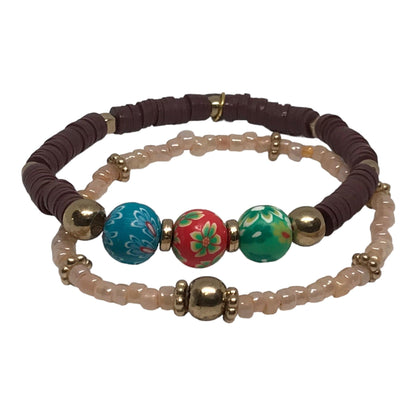 Glass & Clay Beads Bracelet Set |Boho Chic Handmade Jewelry - Distinct Designs