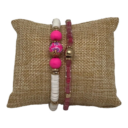 Glass & Heishi Beaded Bracelet Set | Boho Chic Handmade Jewelry - Distinct Designs