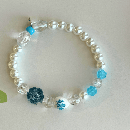 Glass Pearls & Porcelian Heart With A Floral Design | Porcelain Petals Handmade Jewelry Collection - Distinct Designs