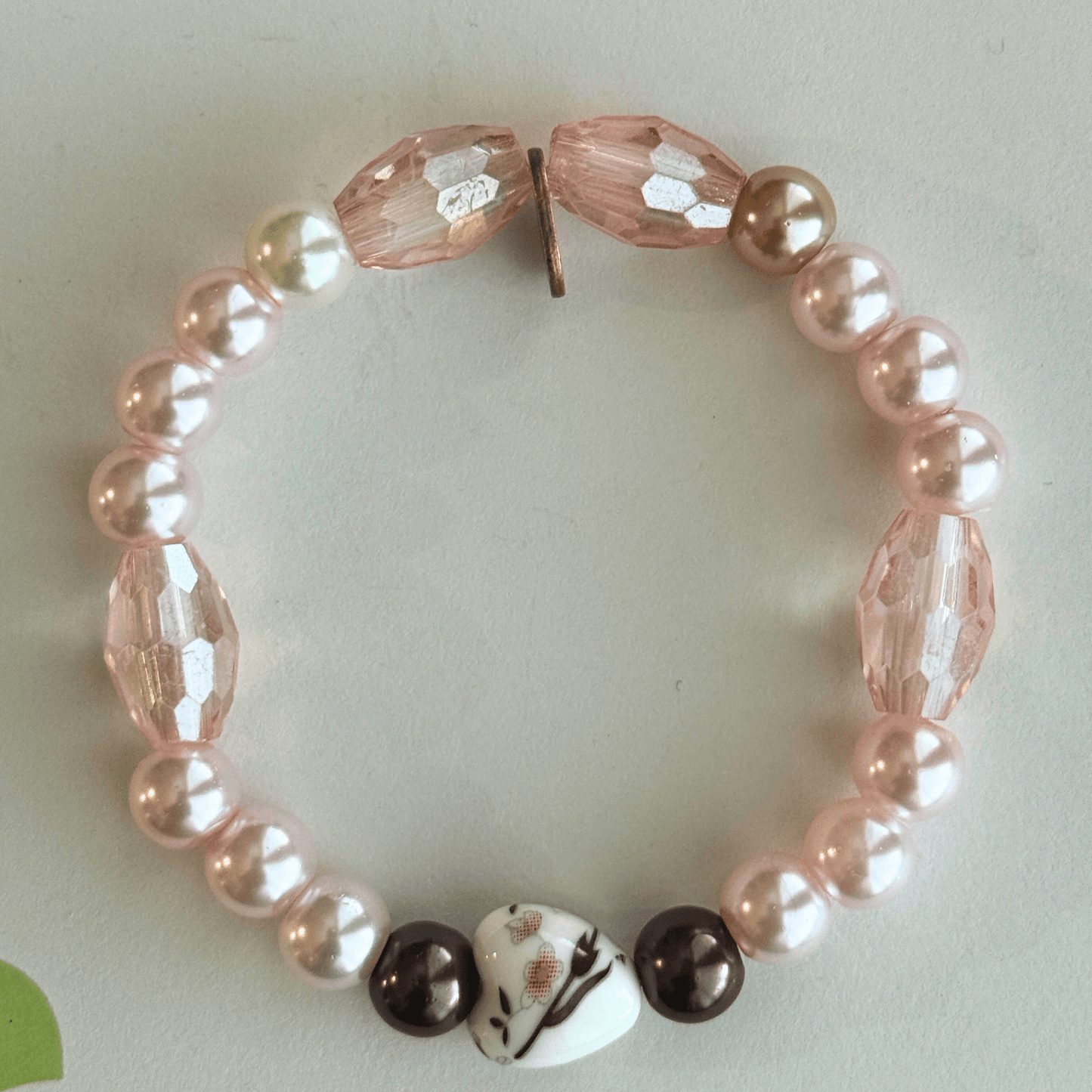 Glass Pearls & Porcelian Heart With A Floral Design | Porcelain Petals Handmade Jewelry Collection - Distinct Designs