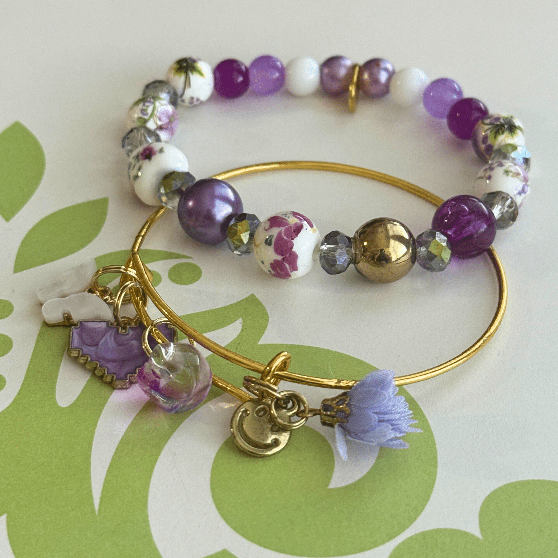 Glass Pearls & Porcelian Heart With A Floral Design | Porcelain Petals Handmade Jewelry Collection - Distinct Designs