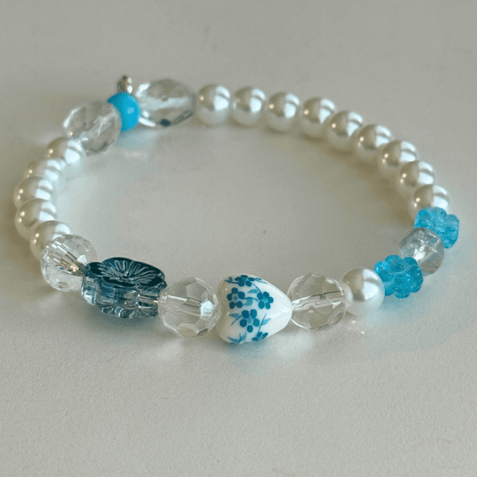 Glass Pearls & Porcelian Heart With A Floral Design | Porcelain Petals Handmade Jewelry Collection - Distinct Designs