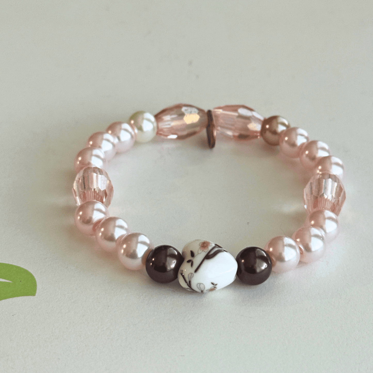 Glass Pearls & Porcelian Heart With A Floral Design | Porcelain Petals Handmade Jewelry Collection - Distinct Designs