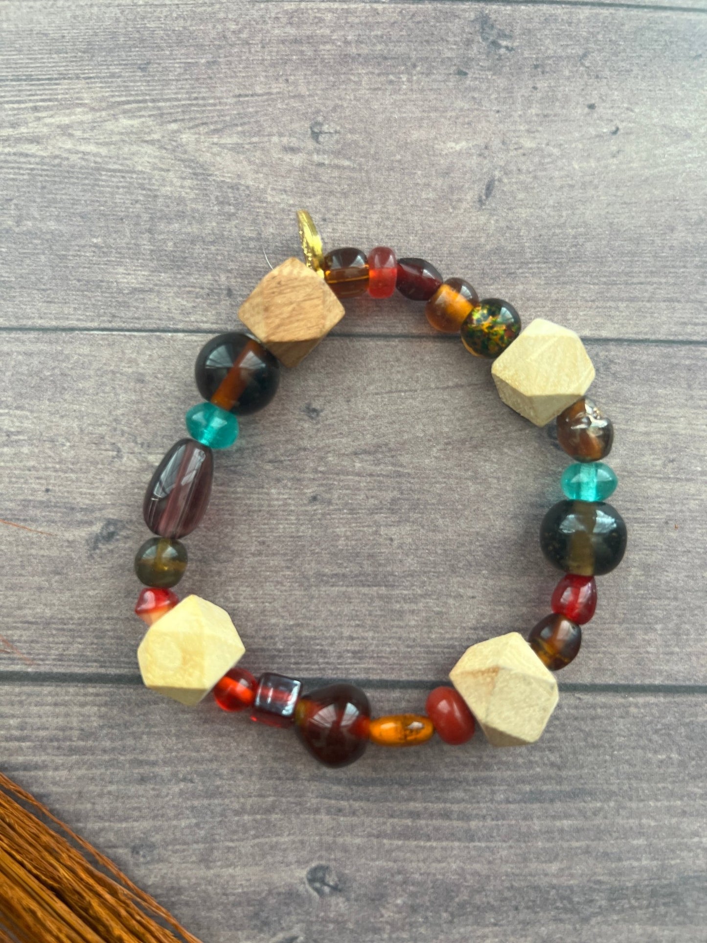Glass & Wooden Beaded Bracelet | Southwestern Boho Stackable Stretch Handmade Jewelry - Distinct Designs
