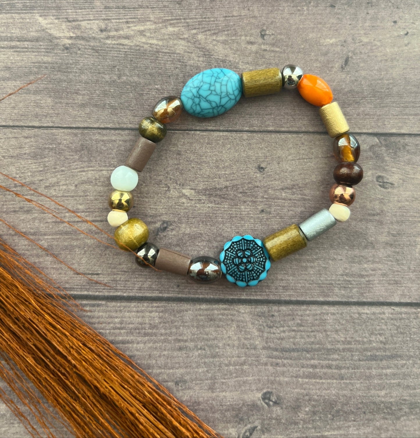 Glass & Wooden Beaded Bracelet | Southwestern Tribal Boho Stackable Stretch Handmade Jewelry - Distinct Designs
