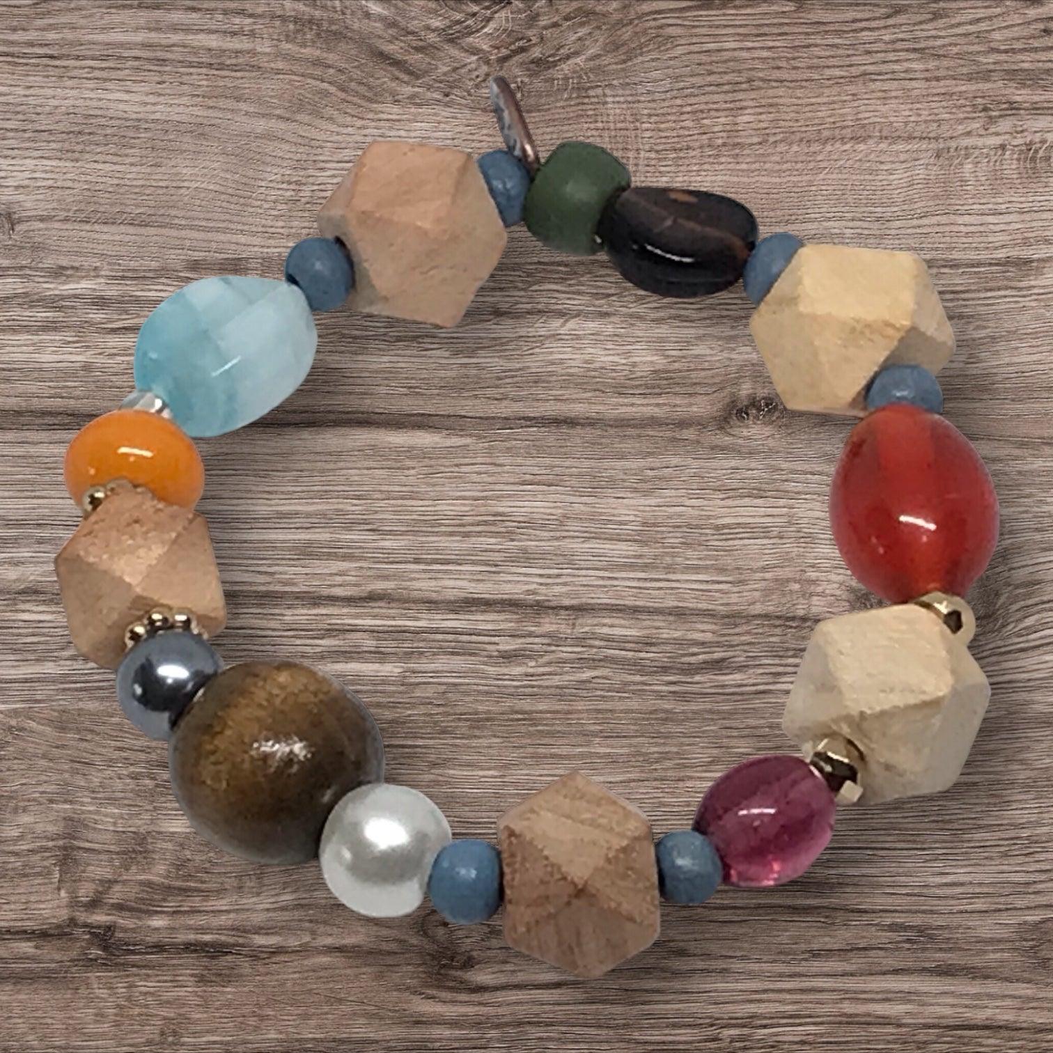 Glass & Wooden Beaded Bracelet | Western Chic Handmade Jewelry - Distinct Designs