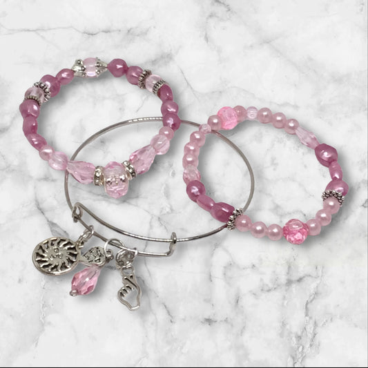 Sweet Pea | Playful Pink and Rhinestone Accents  Bracelet Set