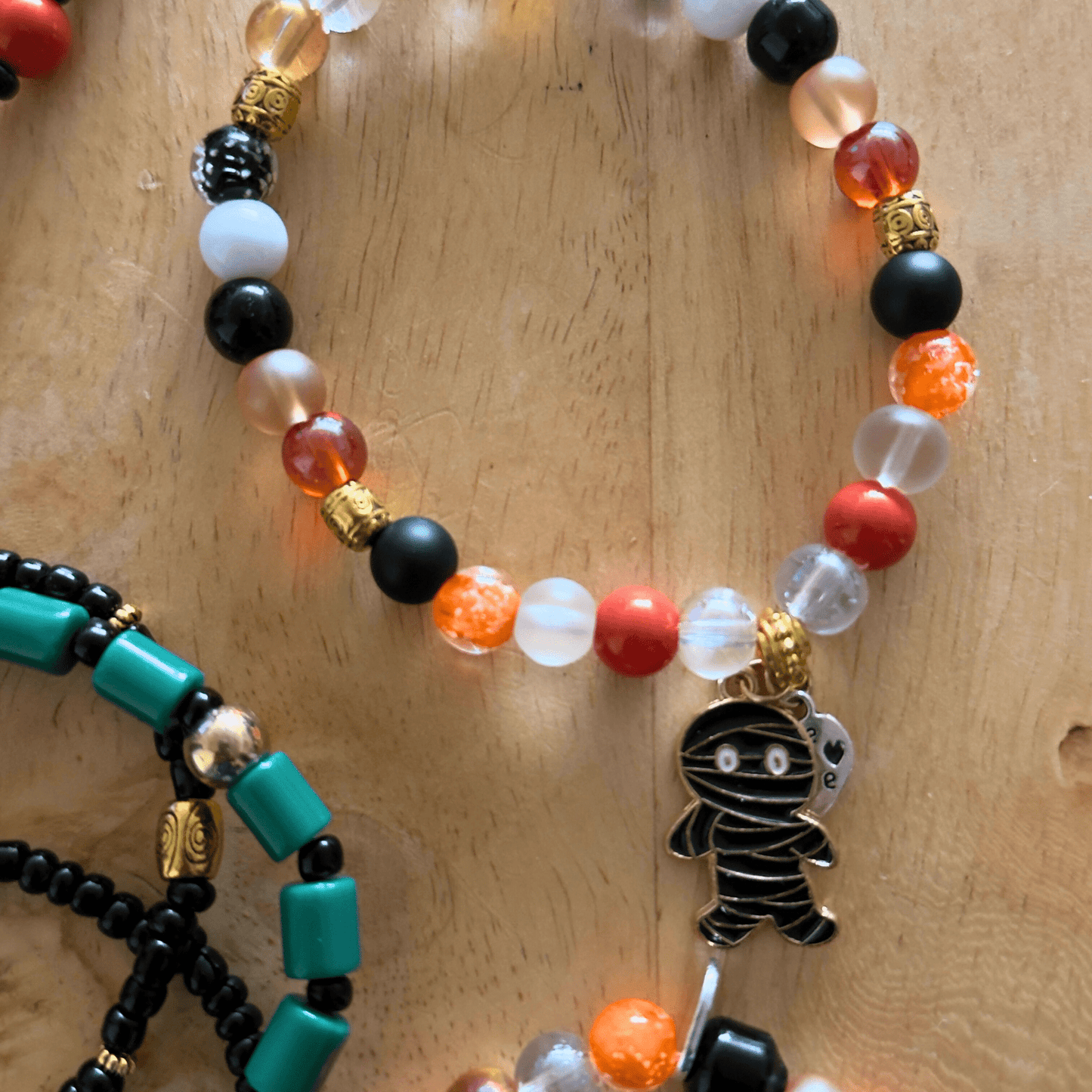 Halloween Glass Bead Stackable Stretch Bracelet | Witchy Glow Handmade Jewelery - Distinct Designs