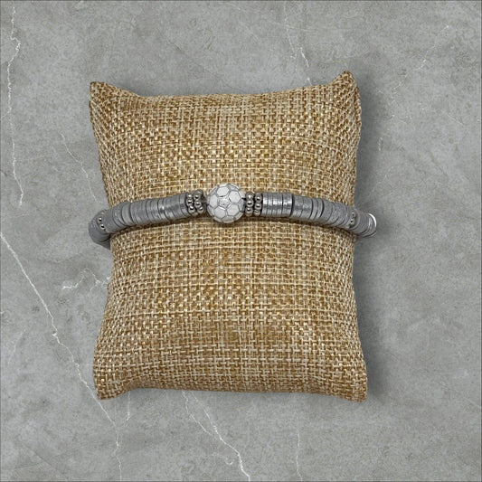 Heishi Soccer Ball Friendship Stretch Bracelet | Sporty Chic Handmade Jewelry - Distinct Designs