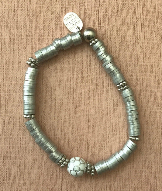 Heishi Soccer Ball Friendship Stretch Bracelet | Sporty Chic Handmade Jewelry - Distinct Designs