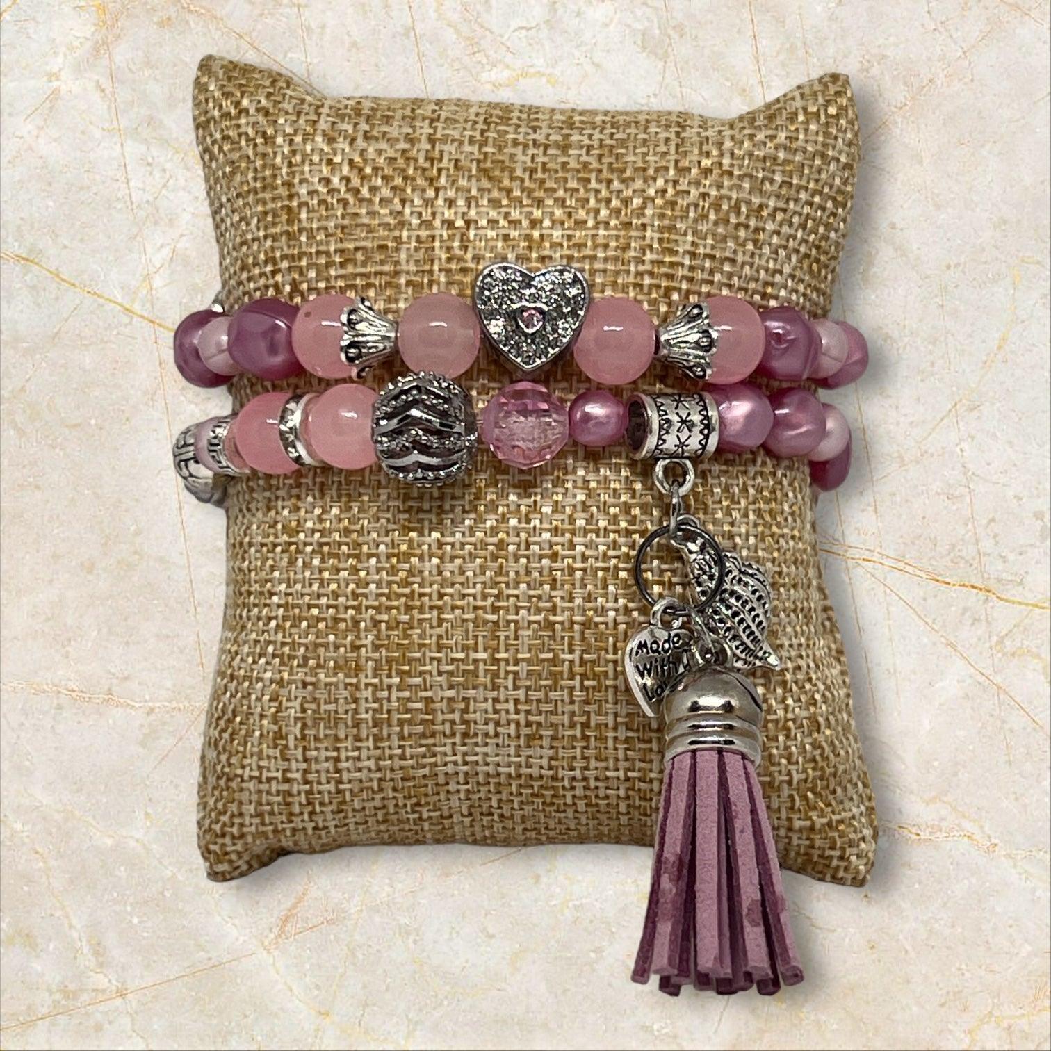 Pink Sands Bracelet Set | Pink & Silver Charms - Distinct Designs