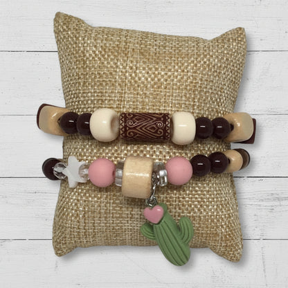 Green Cactus | Wooden Beads Playful Cactus Charm Bracelet Set - Distinct Designs
