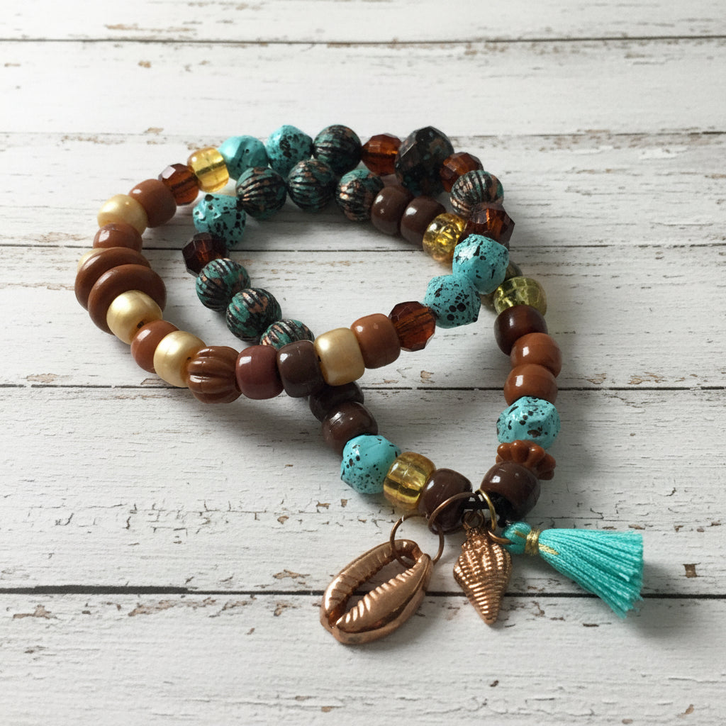 Coastal Inspired Earthy Tone Stretch Bracelet Set - Distinct Designs