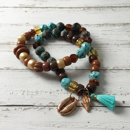 Coastal Inspired Earthy Tone Stretch Bracelet Set - Distinct Designs