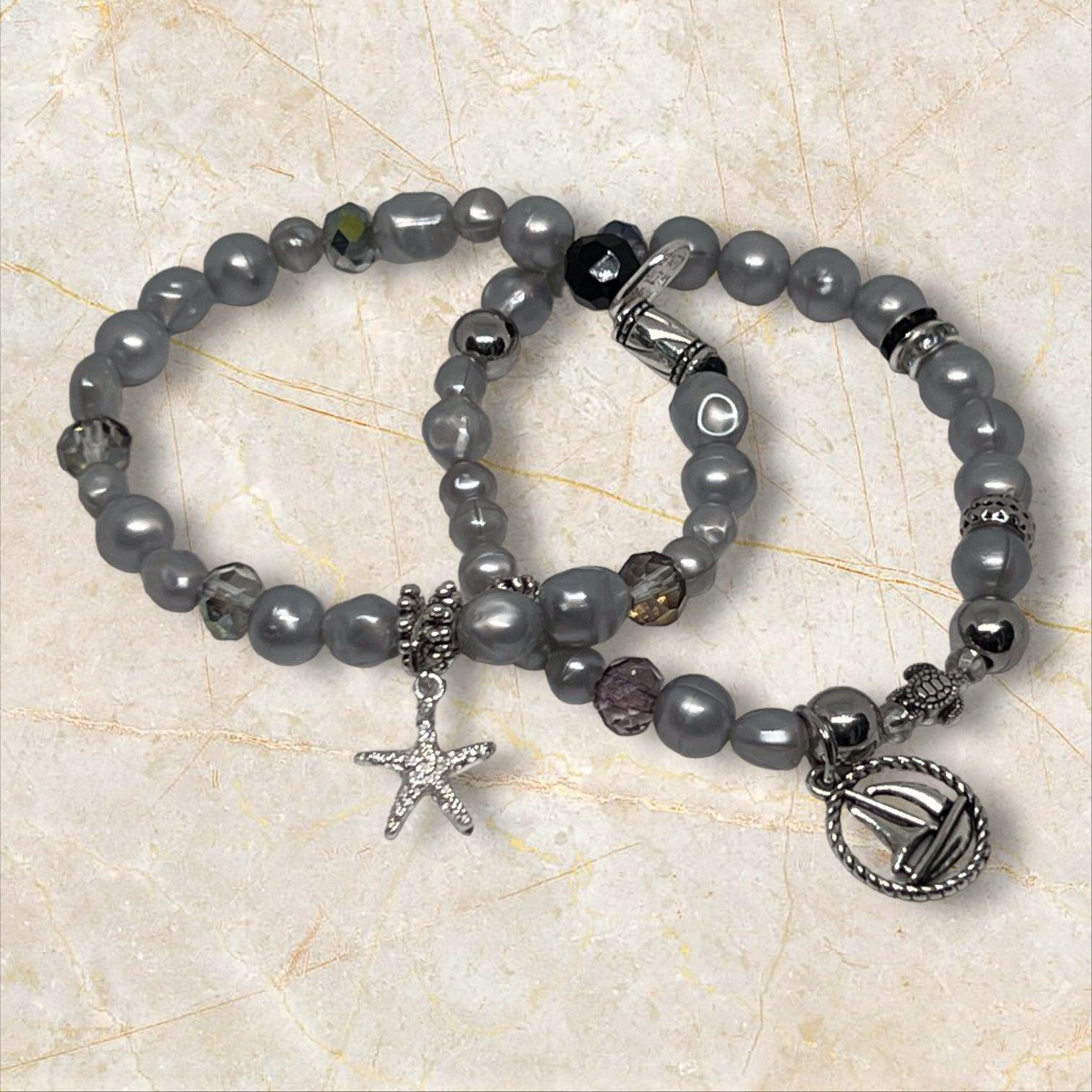 Silver Sands | Stretch Beachy Unique Bracelet Set - Distinct Designs