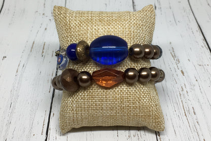 Handmade Glass Bead Bracelet Set Blue and Amber - Distinct Designs