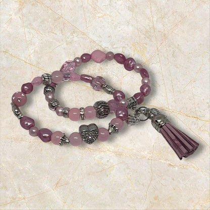 Pink Sands Bracelet Set | Pink & Silver Charms - Distinct Designs