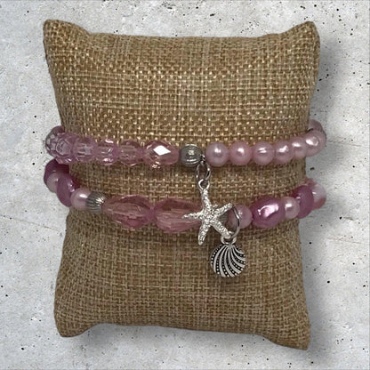 Pink Island | Dainty Beachy Stretch Bracelet Set - Distinct Designs