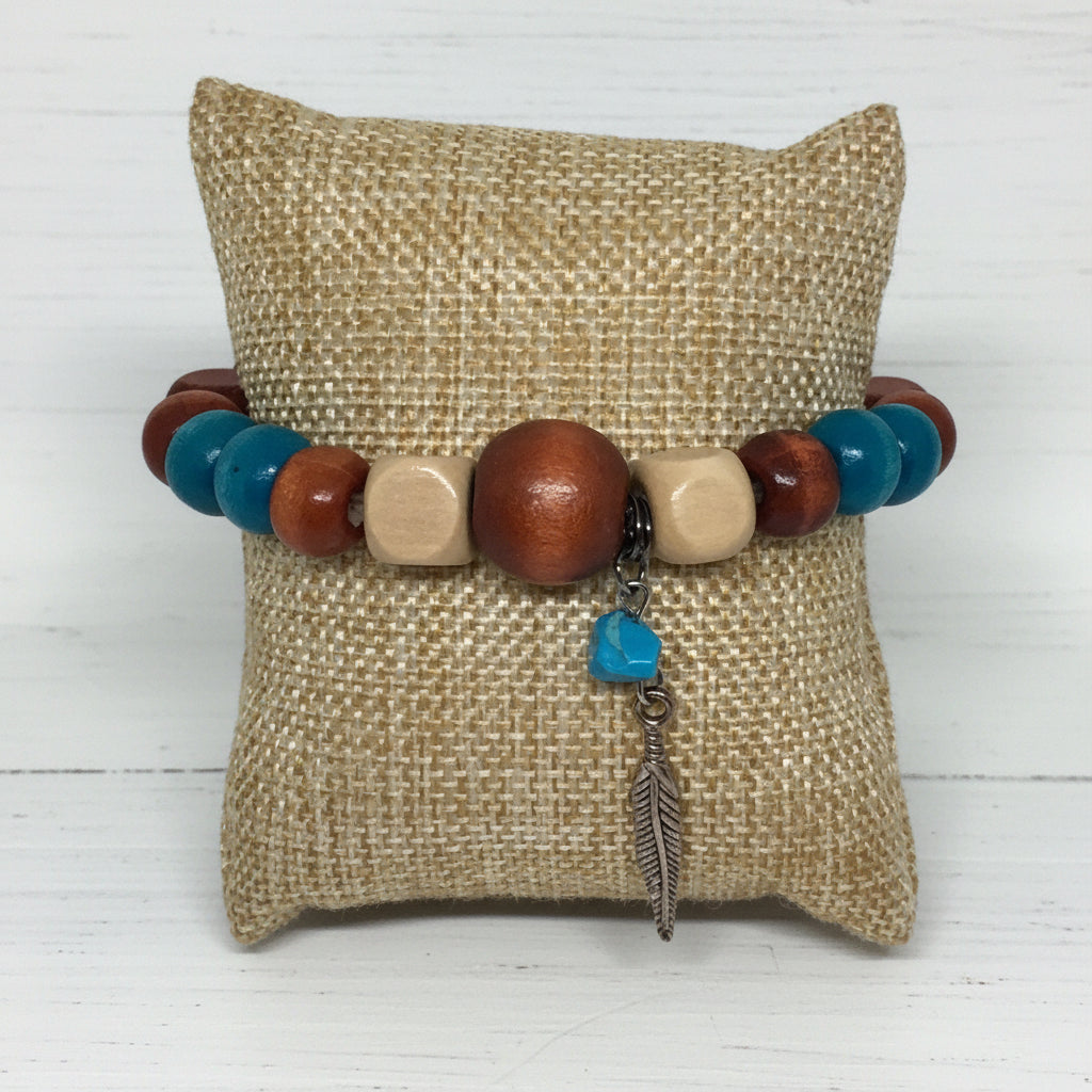 Southwestern Wooden Beads Natural Stone Bracelet Brown - Distinct Designs