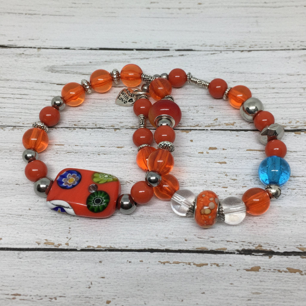 Cultural Gem Cultural Elegance Glass Stretch Bracelets Orange - Distinct Designs