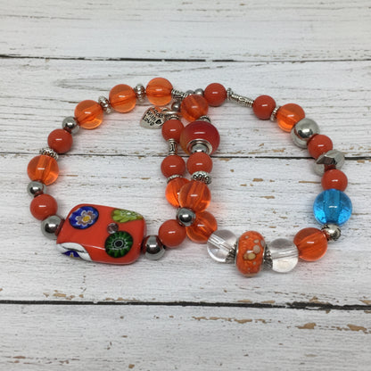 Cultural Gem Cultural Elegance Glass Stretch Bracelets Orange - Distinct Designs
