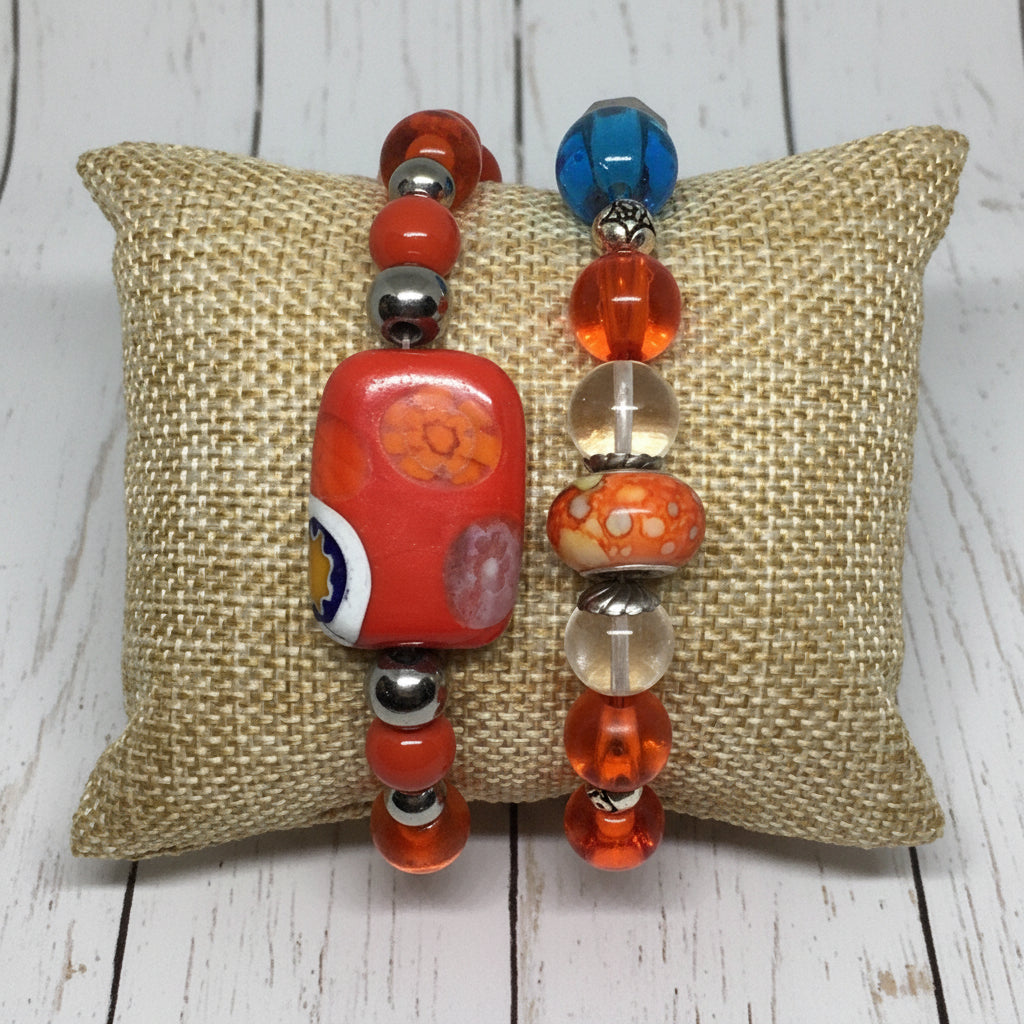 Cultural Gem Cultural Elegance Glass Stretch Bracelets Orange - Distinct Designs