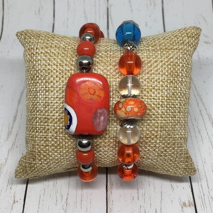 Cultural Gem Cultural Elegance Glass Stretch Bracelets Orange - Distinct Designs