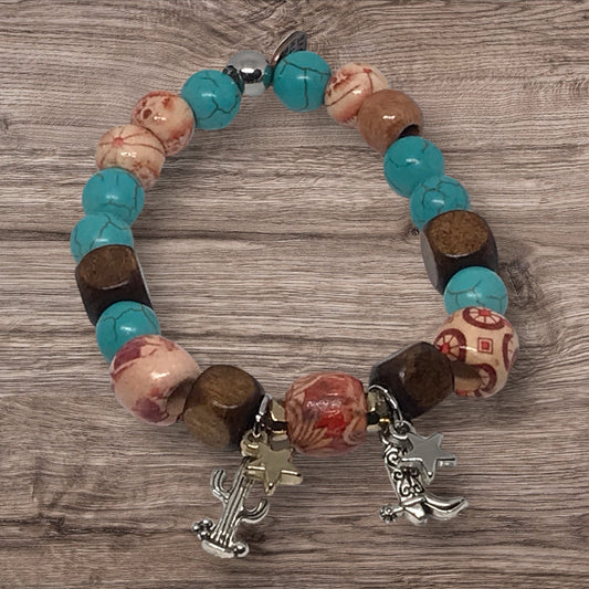 Boots & Spurs | Western Wooden Beads Stretch Bracelet