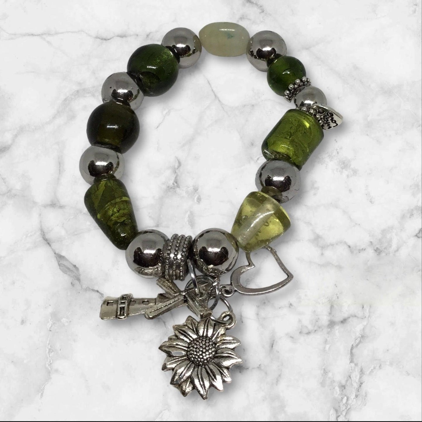 Meadow Glass | Unique Mixed Media Charm Handcrafted Bracelet - Distinct Designs